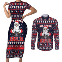 Funny Santa Six Seven Bruh Christmas Couples Matching Short Sleeve Bodycon Dress and Long Sleeve Button Shirt Meme Gen Alpha Slang - Wonder Print Shop