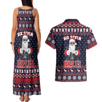 Funny Santa Six Seven Bruh Christmas Couples Matching Tank Maxi Dress and Hawaiian Shirt Meme Gen Alpha Slang - Wonder Print Shop