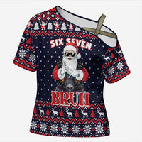 Funny Santa Six Seven Bruh Christmas Cross Shoulder Shirt Meme Gen Alpha Slang - Wonder Print Shop