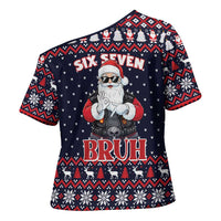 Funny Santa Six Seven Bruh Christmas Cross Shoulder Shirt Meme Gen Alpha Slang - Wonder Print Shop
