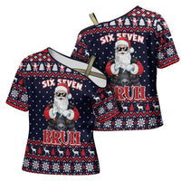 Funny Santa Six Seven Bruh Christmas Cross Shoulder Shirt Meme Gen Alpha Slang - Wonder Print Shop