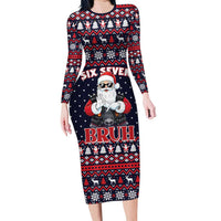 Funny Santa Six Seven Bruh Christmas Family Matching Long Sleeve Bodycon Dress and Hawaiian Shirt Meme Gen Alpha Slang - Wonder Print Shop