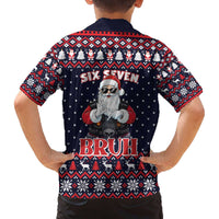 Funny Santa Six Seven Bruh Christmas Family Matching Off The Shoulder Long Sleeve Dress and Hawaiian Shirt Meme Gen Alpha Slang - Wonder Print Shop