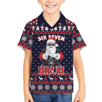 Funny Santa Six Seven Bruh Christmas Family Matching Off The Shoulder Long Sleeve Dress and Hawaiian Shirt Meme Gen Alpha Slang - Wonder Print Shop