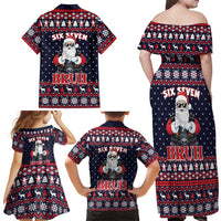 Funny Santa Six Seven Bruh Christmas Family Matching Off Shoulder Maxi Dress and Hawaiian Shirt Meme Gen Alpha Slang - Wonder Print Shop