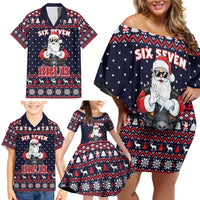 Funny Santa Six Seven Bruh Christmas Family Matching Off Shoulder Short Dress and Hawaiian Shirt Meme Gen Alpha Slang - Wonder Print Shop