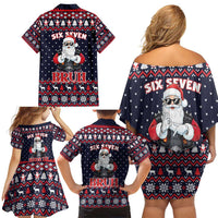 Funny Santa Six Seven Bruh Christmas Family Matching Off Shoulder Short Dress and Hawaiian Shirt Meme Gen Alpha Slang - Wonder Print Shop