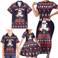 Funny Santa Six Seven Bruh Christmas Family Matching Short Sleeve Bodycon Dress and Hawaiian Shirt Meme Gen Alpha Slang - Wonder Print Shop
