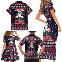 Funny Santa Six Seven Bruh Christmas Family Matching Short Sleeve Bodycon Dress and Hawaiian Shirt Meme Gen Alpha Slang - Wonder Print Shop