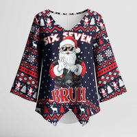 Funny Santa Six Seven Bruh Christmas Kimono Sleeve Blouse Meme Gen Alpha Slang - Wonder Print Shop