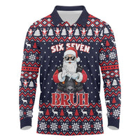 Funny Santa Six Seven Bruh Christmas Long Sleeve Polo Shirt Meme Gen Alpha Slang - Wonder Print Shop