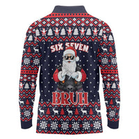 Funny Santa Six Seven Bruh Christmas Long Sleeve Polo Shirt Meme Gen Alpha Slang - Wonder Print Shop
