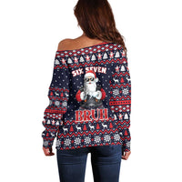 Funny Santa Six Seven Bruh Christmas Off Shoulder Sweater Meme Gen Alpha Slang - Wonder Print Shop