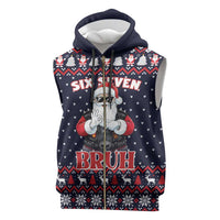 Funny Santa Six Seven Bruh Christmas Sleeveless Zip Hoodie Meme Gen Alpha Slang - Wonder Print Shop