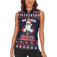 Funny Santa Six Seven Bruh Christmas Women Sleeveless Polo Shirt Meme Gen Alpha Slang - Wonder Print Shop