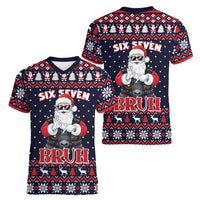 Funny Santa Six Seven Bruh Christmas Women V-Neck T-Shirt Meme Gen Alpha Slang - Wonder Print Shop