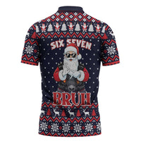 Funny Santa Six Seven Bruh Christmas Zipper Polo Shirt Meme Gen Alpha Slang - Wonder Print Shop