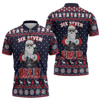 Funny Santa Six Seven Bruh Christmas Zipper Polo Shirt Meme Gen Alpha Slang - Wonder Print Shop