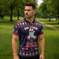 Funny Santa Six Seven Bruh Christmas Zipper Polo Shirt Meme Gen Alpha Slang - Wonder Print Shop