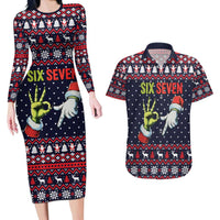 Grinch Hand Six Seven Xmas Couples Matching Long Sleeve Bodycon Dress and Hawaiian Shirt Meme Gen Alpha Slang - Wonder Print Shop