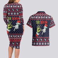 Grinch Hand Six Seven Xmas Couples Matching Long Sleeve Bodycon Dress and Hawaiian Shirt Meme Gen Alpha Slang - Wonder Print Shop