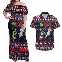 Grinch Hand Six Seven Xmas Couples Matching Off Shoulder Maxi Dress and Hawaiian Shirt Meme Gen Alpha Slang - Wonder Print Shop