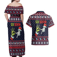 Grinch Hand Six Seven Xmas Couples Matching Off Shoulder Maxi Dress and Hawaiian Shirt Meme Gen Alpha Slang - Wonder Print Shop