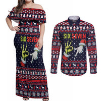 Grinch Hand Six Seven Xmas Couples Matching Off Shoulder Maxi Dress and Long Sleeve Button Shirt Meme Gen Alpha Slang - Wonder Print Shop