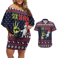 Grinch Hand Six Seven Xmas Couples Matching Off Shoulder Short Dress and Hawaiian Shirt Meme Gen Alpha Slang - Wonder Print Shop
