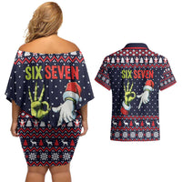 Grinch Hand Six Seven Xmas Couples Matching Off Shoulder Short Dress and Hawaiian Shirt Meme Gen Alpha Slang - Wonder Print Shop