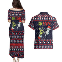 Grinch Hand Six Seven Xmas Couples Matching Puletasi and Hawaiian Shirt Meme Gen Alpha Slang - Wonder Print Shop