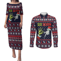 Grinch Hand Six Seven Xmas Couples Matching Puletasi and Long Sleeve Button Shirt Meme Gen Alpha Slang - Wonder Print Shop