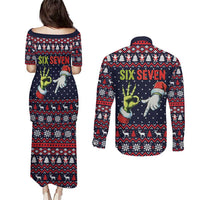 Grinch Hand Six Seven Xmas Couples Matching Puletasi and Long Sleeve Button Shirt Meme Gen Alpha Slang - Wonder Print Shop