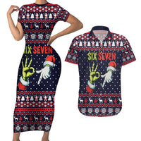 Grinch Hand Six Seven Xmas Couples Matching Short Sleeve Bodycon Dress and Hawaiian Shirt Meme Gen Alpha Slang - Wonder Print Shop