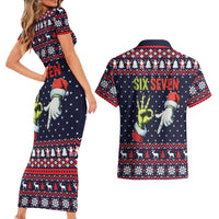 Grinch Hand Six Seven Xmas Couples Matching Short Sleeve Bodycon Dress and Hawaiian Shirt Meme Gen Alpha Slang - Wonder Print Shop
