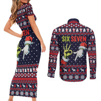 Grinch Hand Six Seven Xmas Couples Matching Short Sleeve Bodycon Dress and Long Sleeve Button Shirt Meme Gen Alpha Slang - Wonder Print Shop