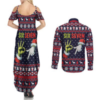 Grinch Hand Six Seven Xmas Couples Matching Summer Maxi Dress and Long Sleeve Button Shirt Meme Gen Alpha Slang - Wonder Print Shop