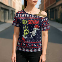 Grinch Hand Six Seven Xmas Cross Shoulder Shirt Meme Gen Alpha Slang - Wonder Print Shop