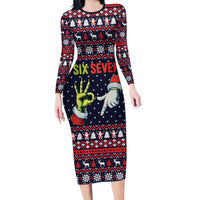 Grinch Hand Six Seven Xmas Family Matching Long Sleeve Bodycon Dress and Hawaiian Shirt Meme Gen Alpha Slang - Wonder Print Shop