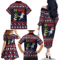 Grinch Hand Six Seven Xmas Family Matching Off The Shoulder Long Sleeve Dress and Hawaiian Shirt Meme Gen Alpha Slang - Wonder Print Shop