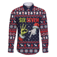 Grinch Hand Six Seven Xmas Family Matching Off The Shoulder Long Sleeve Dress and Hawaiian Shirt Meme Gen Alpha Slang - Wonder Print Shop