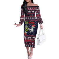 Grinch Hand Six Seven Xmas Family Matching Off The Shoulder Long Sleeve Dress and Hawaiian Shirt Meme Gen Alpha Slang - Wonder Print Shop