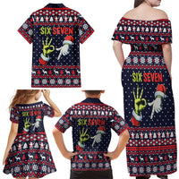 Grinch Hand Six Seven Xmas Family Matching Off Shoulder Maxi Dress and Hawaiian Shirt Meme Gen Alpha Slang - Wonder Print Shop