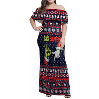 Grinch Hand Six Seven Xmas Family Matching Off Shoulder Maxi Dress and Hawaiian Shirt Meme Gen Alpha Slang - Wonder Print Shop