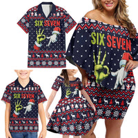 Grinch Hand Six Seven Xmas Family Matching Off Shoulder Short Dress and Hawaiian Shirt Meme Gen Alpha Slang - Wonder Print Shop