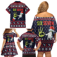 Grinch Hand Six Seven Xmas Family Matching Off Shoulder Short Dress and Hawaiian Shirt Meme Gen Alpha Slang - Wonder Print Shop