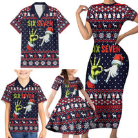 Grinch Hand Six Seven Xmas Family Matching Short Sleeve Bodycon Dress and Hawaiian Shirt Meme Gen Alpha Slang - Wonder Print Shop