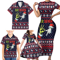 Grinch Hand Six Seven Xmas Family Matching Short Sleeve Bodycon Dress and Hawaiian Shirt Meme Gen Alpha Slang - Wonder Print Shop