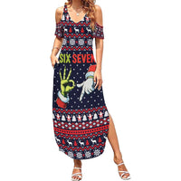 Grinch Hand Six Seven Xmas Family Matching Summer Maxi Dress and Hawaiian Shirt Meme Gen Alpha Slang - Wonder Print Shop