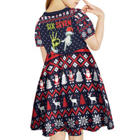 Grinch Hand Six Seven Xmas Kid Short Sleeve Dress Meme Gen Alpha Slang - Wonder Print Shop